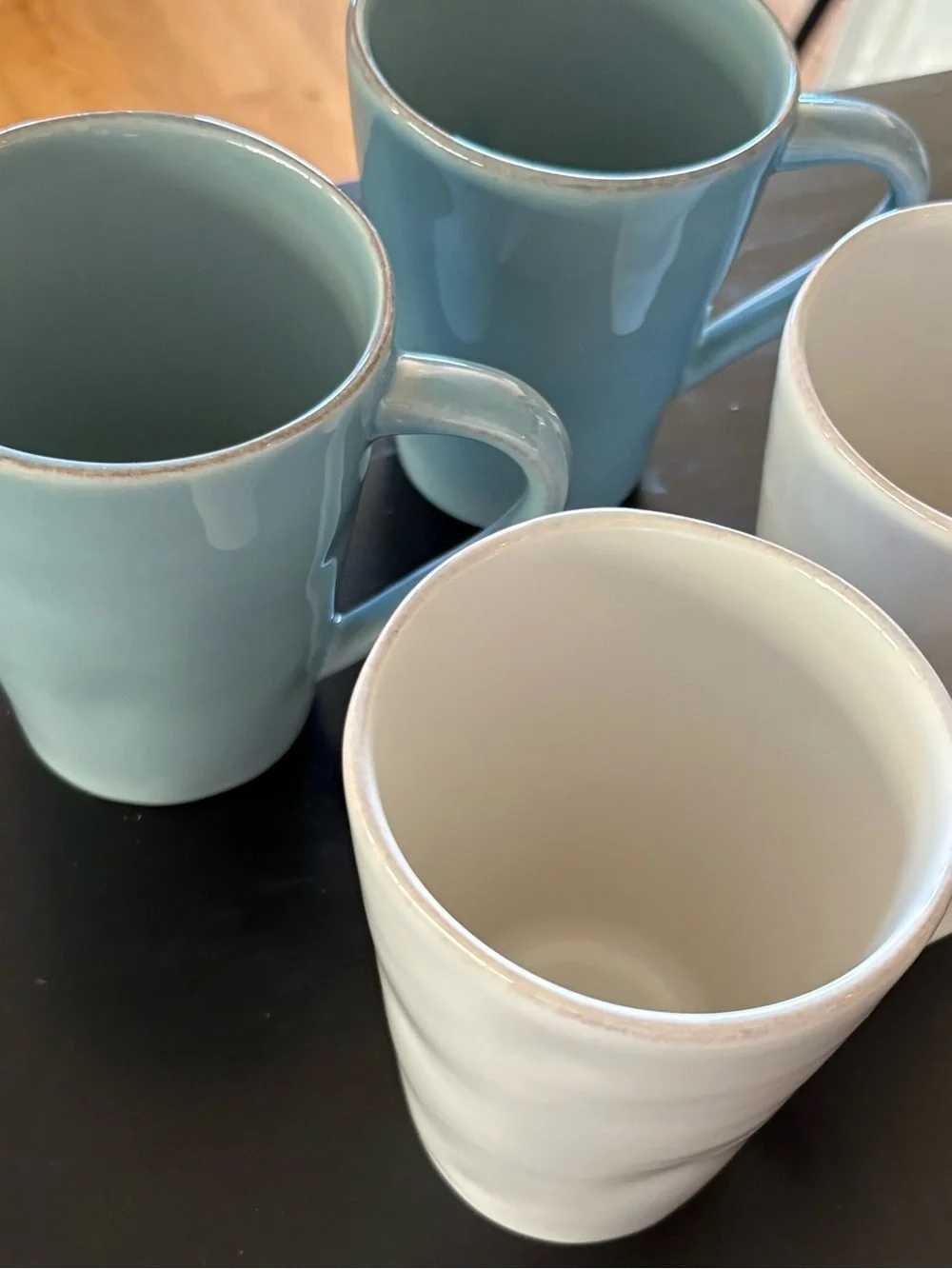 Crate & Barrel White and Light Gray-Blue Ceramic Mug Set